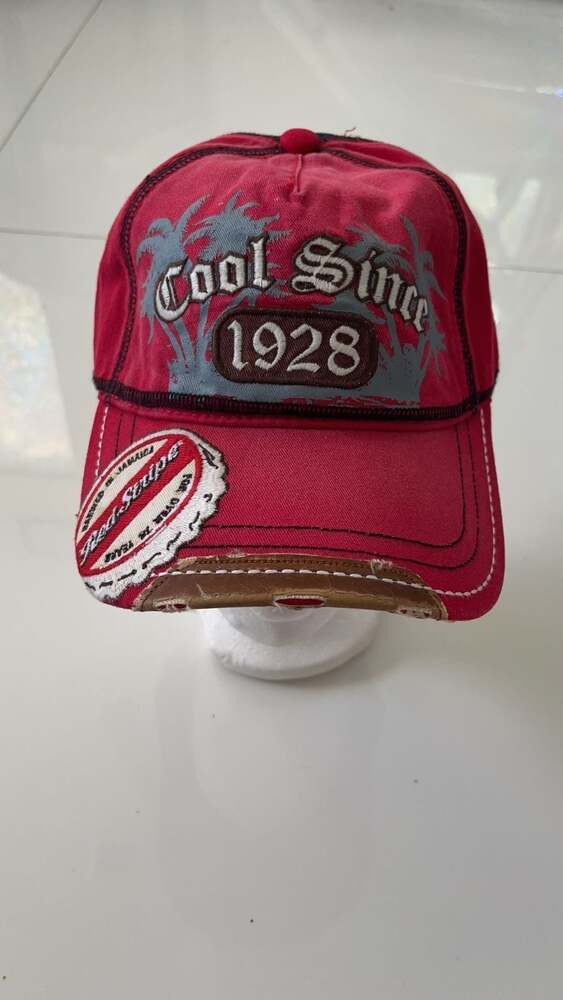 Red Stripe Beer 'Cool Since 1928' Red Cap with Palm Trees & Bottle Cap Patch